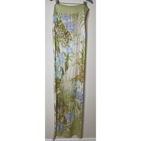 SALVATORE FERRAGAMO Vintage Silk Safari Cheetah Giraffe Floral Print Long Scarf - Picture 7 of 7